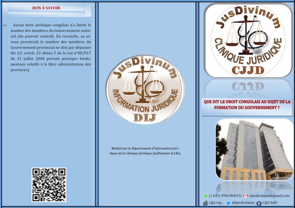 DEPLIANT SUR LA FORMATION DU GOUVERNEMENT NATIONAL (POUVOIR CENTRAL) EN&nbsp;R.D.C.