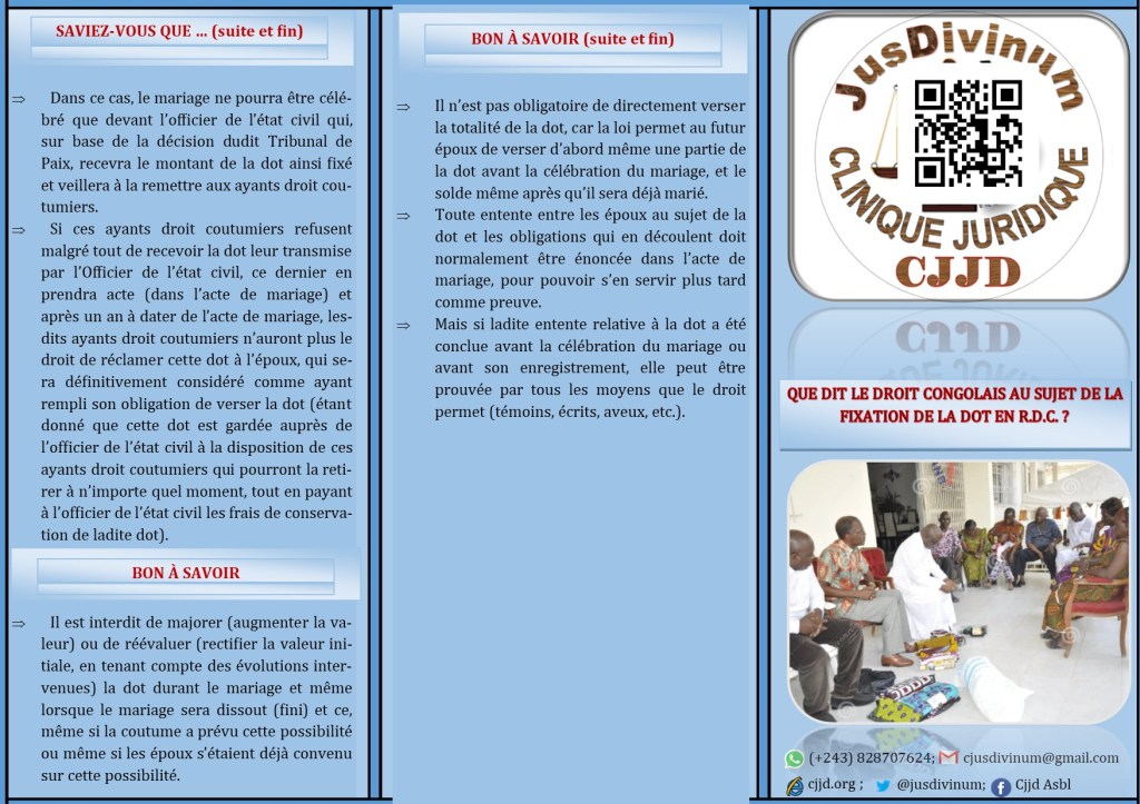DEPLIANT SUR LA FIXATION DE LA DOT EN DROIT&nbsp;CONGOLAIS