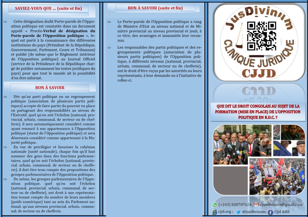 DEPLIANT SUR LA FORMATION (MISE EN PLACE) DE L&rsquo;OPPOSITION POLITIQUE EN DROIT&nbsp;CONGOLAIS