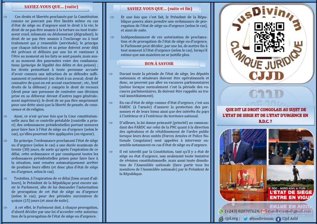 DEPLIANT SUR L&rsquo;ETAT DE SIEGE ET L&rsquo;ETAT D&rsquo;URGENCE EN DROIT&nbsp;CONGOLAIS