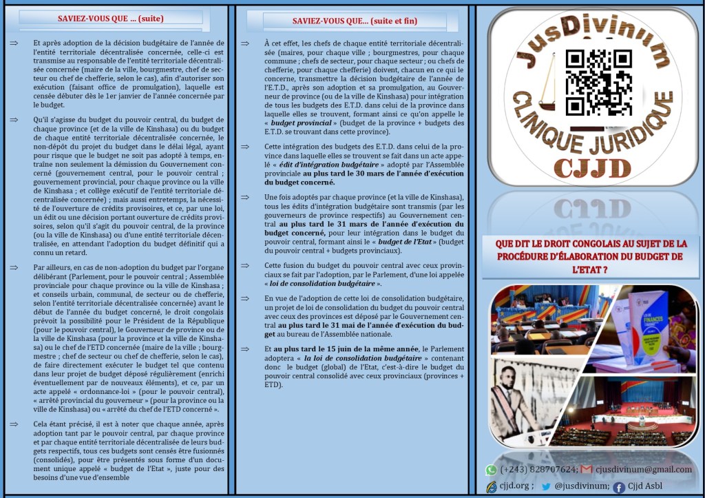 DEPLIANT SUR LA PROCEDURE D&rsquo;ELABORATION DU BUDGET DE L&rsquo;ETAT EN DROIT&nbsp;CONGOLAIS