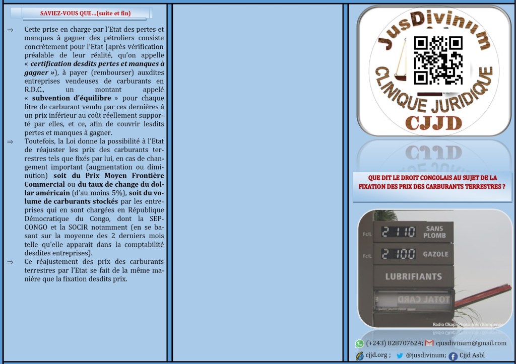 DEPLIANT SUR LA FIXATION DES PRIX DES CARBURANTS TERRESTRES EN DROIT&nbsp;CONGOLAIS