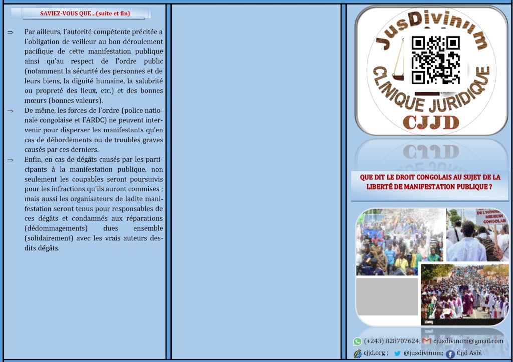 DEPLIANT SUR LA LIBERTE DE MANIFESTATION PUBLIQUE EN DROIT&nbsp;CONGOLAIS