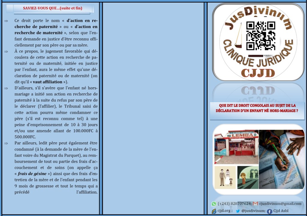 DEPLIANT SUR LA DECLARATION D&rsquo;UN ENFANT NE HORS-MARIAGE EN DROIT&nbsp;CONGOLAIS