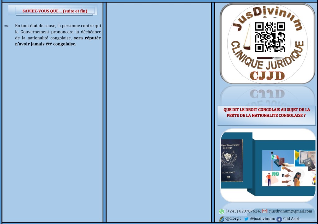 DEPLIANT SUR LA PERTE DE LA NATIONALITE CONGOLAISE EN DROIT&nbsp;CONGOLAIS